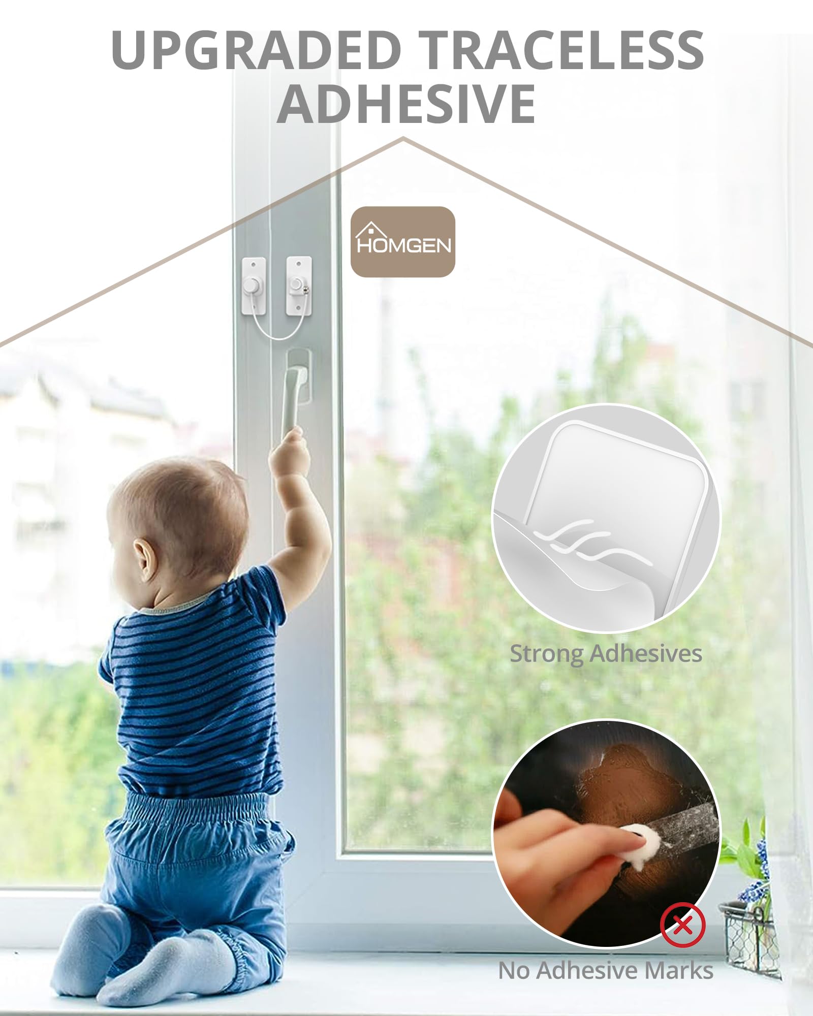 HOMGEN Confezione da 20 serrature per finestre senza foratura, per finestre in UPVC, chiusura a bottone di sicurezza per bambini, resistenti, autoadesive, 2 vie, installazione per UPVC, legno, telaio