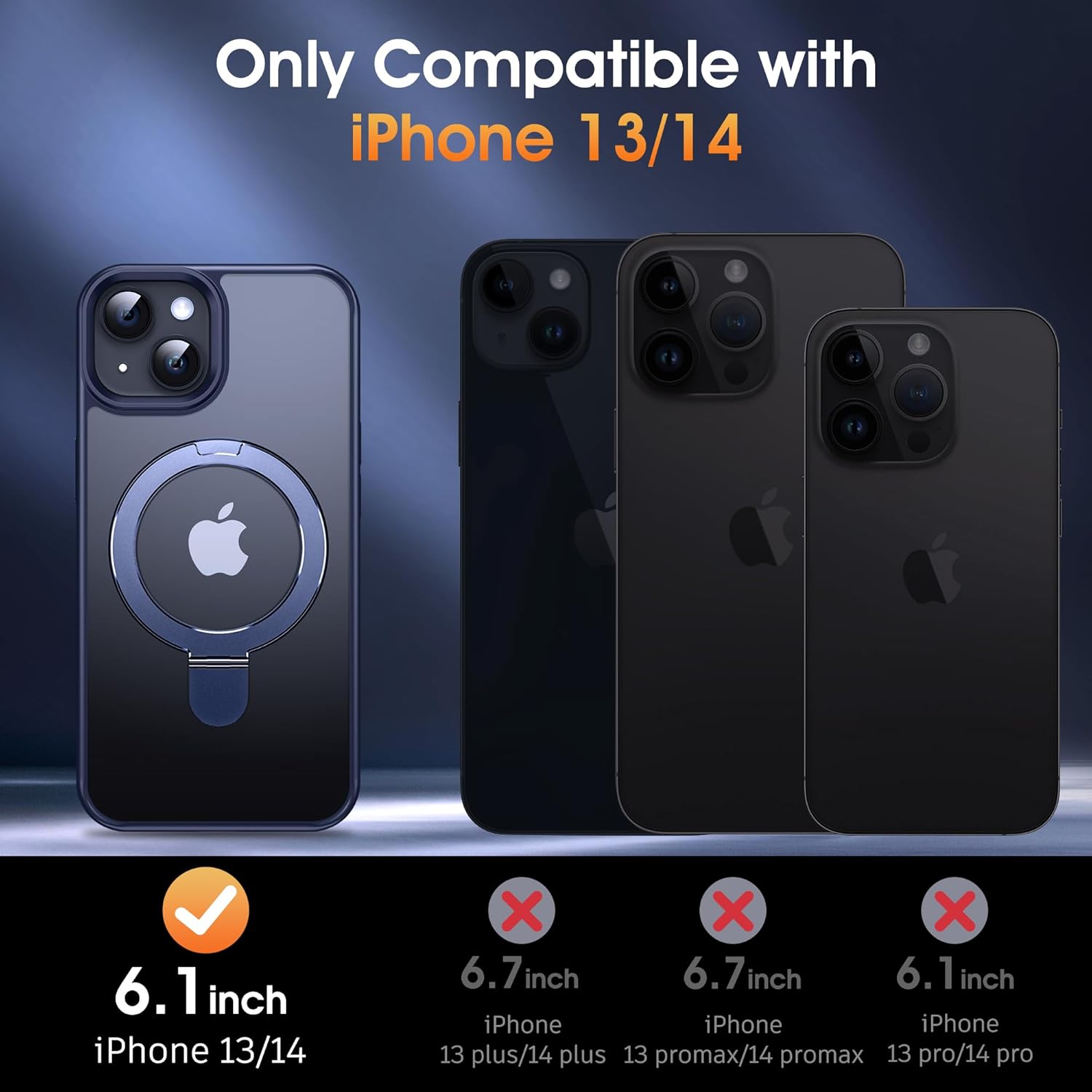 Supdeal Magnetic Stand Case for iPhone 13/14 with Invisible Ring Kickstand [Compatible with MagSafe] [Military Drop Protection] Shockproof Protective Translucent Matte Phone Cover, 6.1'', Blue