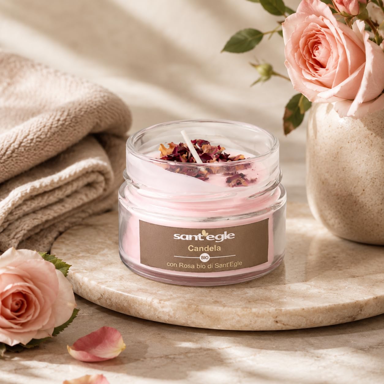 Sant'Egle Bio Duftkerze mit ätherischem Rosenöl, 3 x 100 g