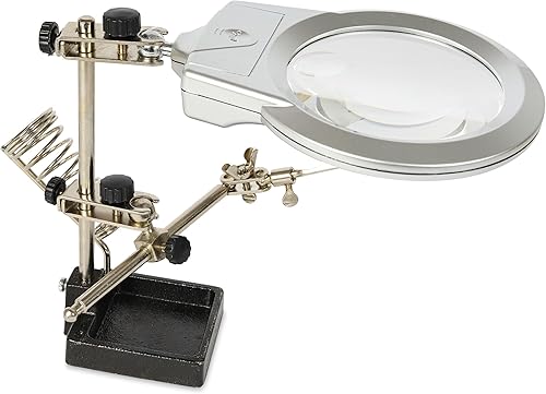 Enkay 4025 Manos de ayuda con soporte de soldadura, luz LED y lupa 2X 6X.