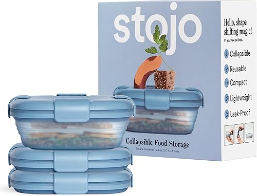 Miniatura 12 de STOJO Caja de sándwiches plegable – 24 onzas, recipiente reutilizable de almacenamiento de alimentos, cuenco de silicona para alimentos Aguamarina