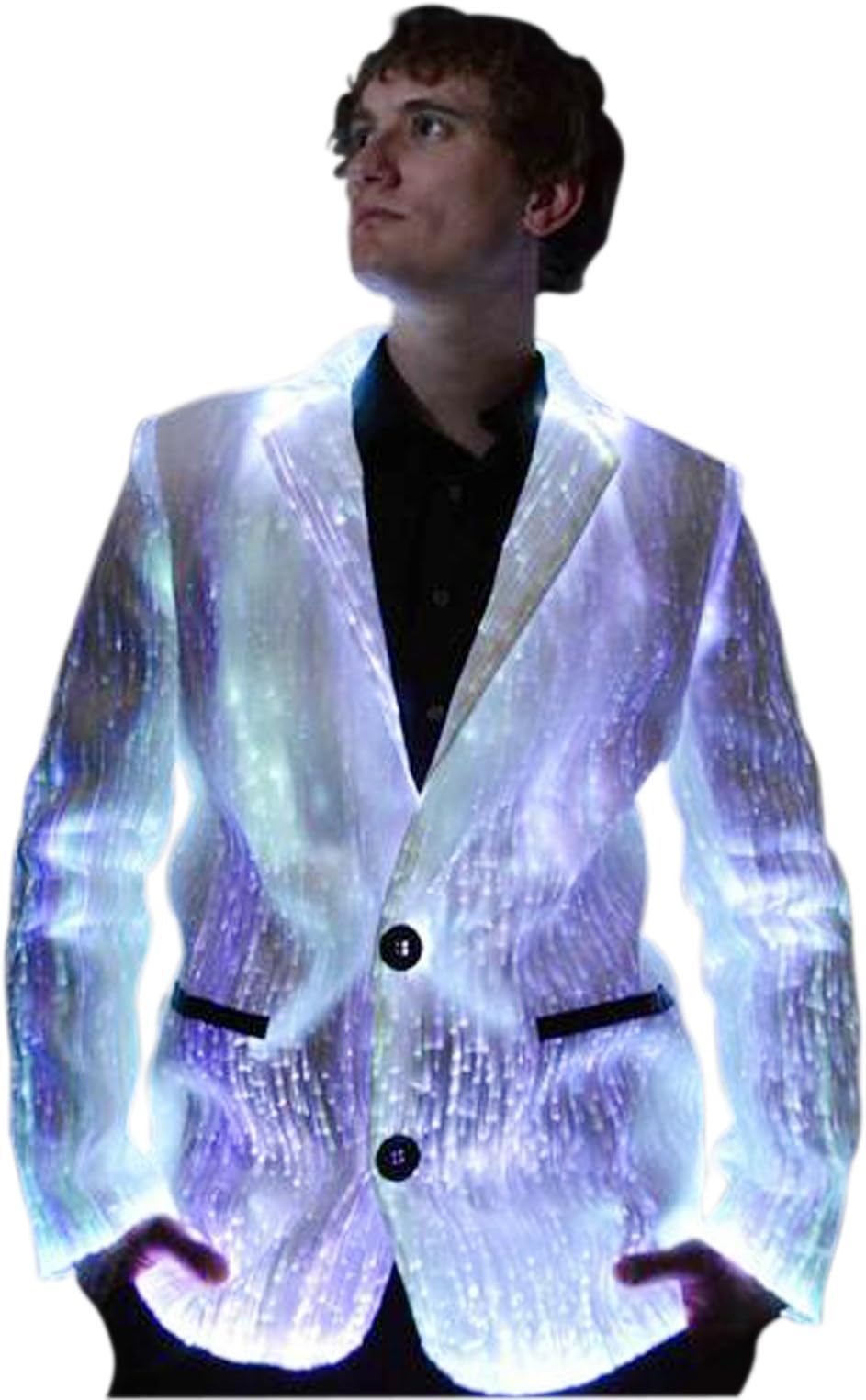 TrYptiX Men's Fiber Optic Light up Suit Jacket White Fabric Multi-Color LEDs (Small)