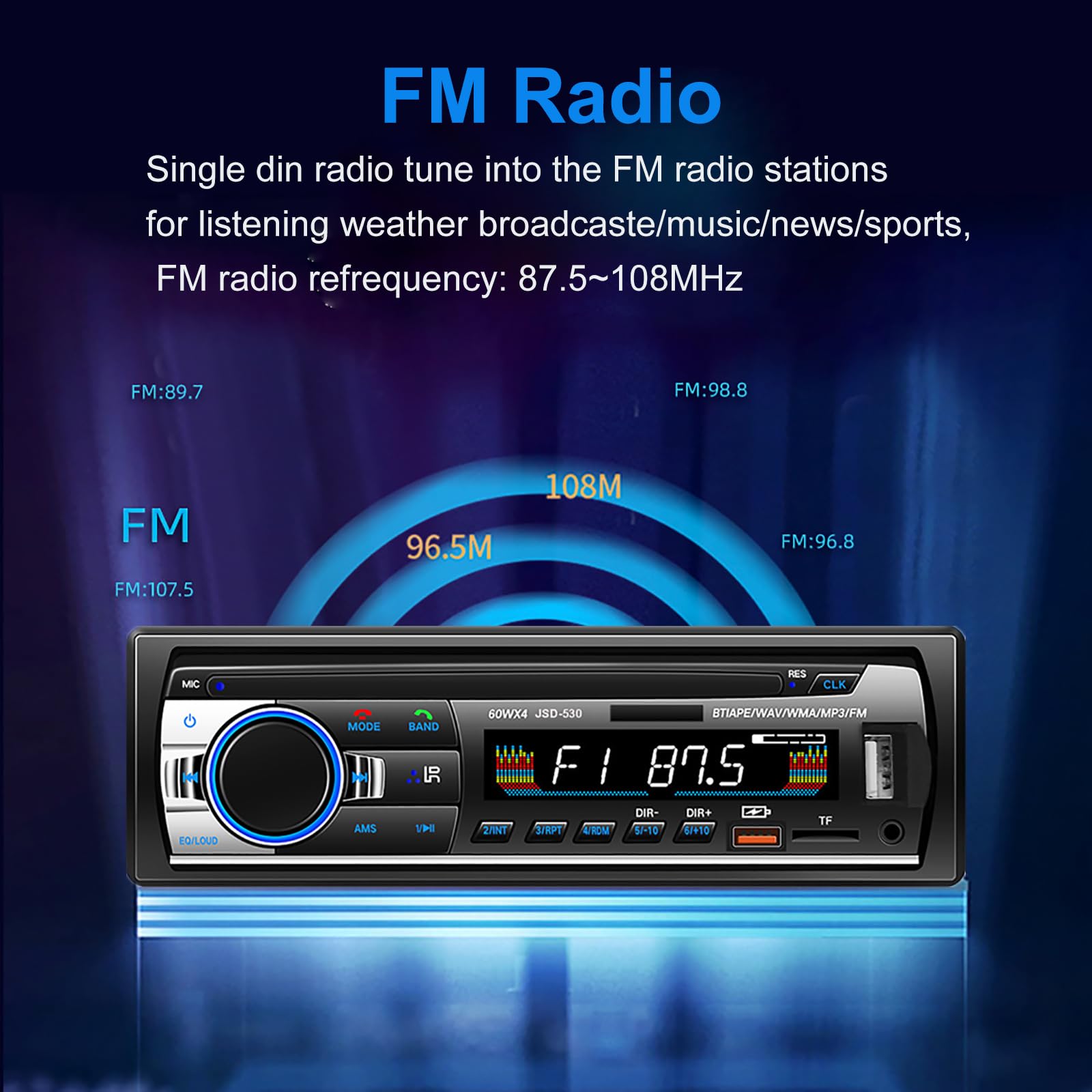 Autoradio Bluetooth 5.0, 4x60W 1 Din FM Auto Radio mit Freisprechfunktion, Stereo-Sound mit Uhr/Fernbedienung/Doppel-USB/LCD Bildschirm Unterstützt 2 USB/AUX/SD/TF/EQ/DSP