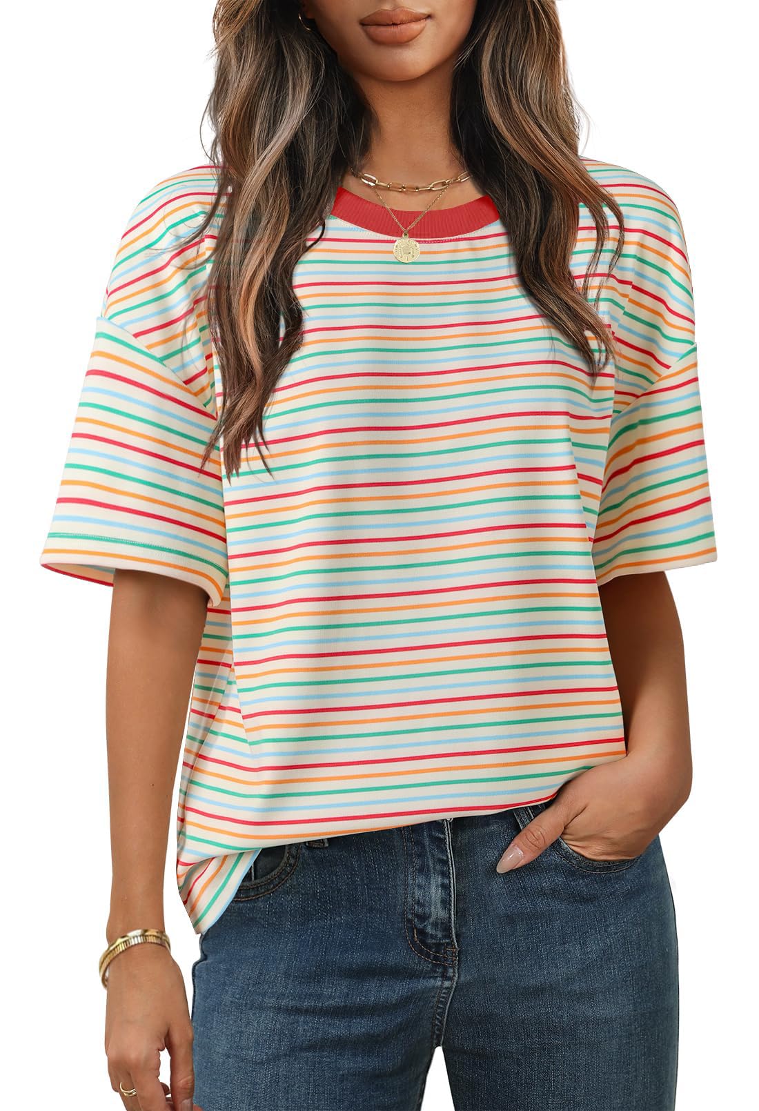 Dames T-shirts met korte mouwen gestreepte oversized T-shirts UK zomer
