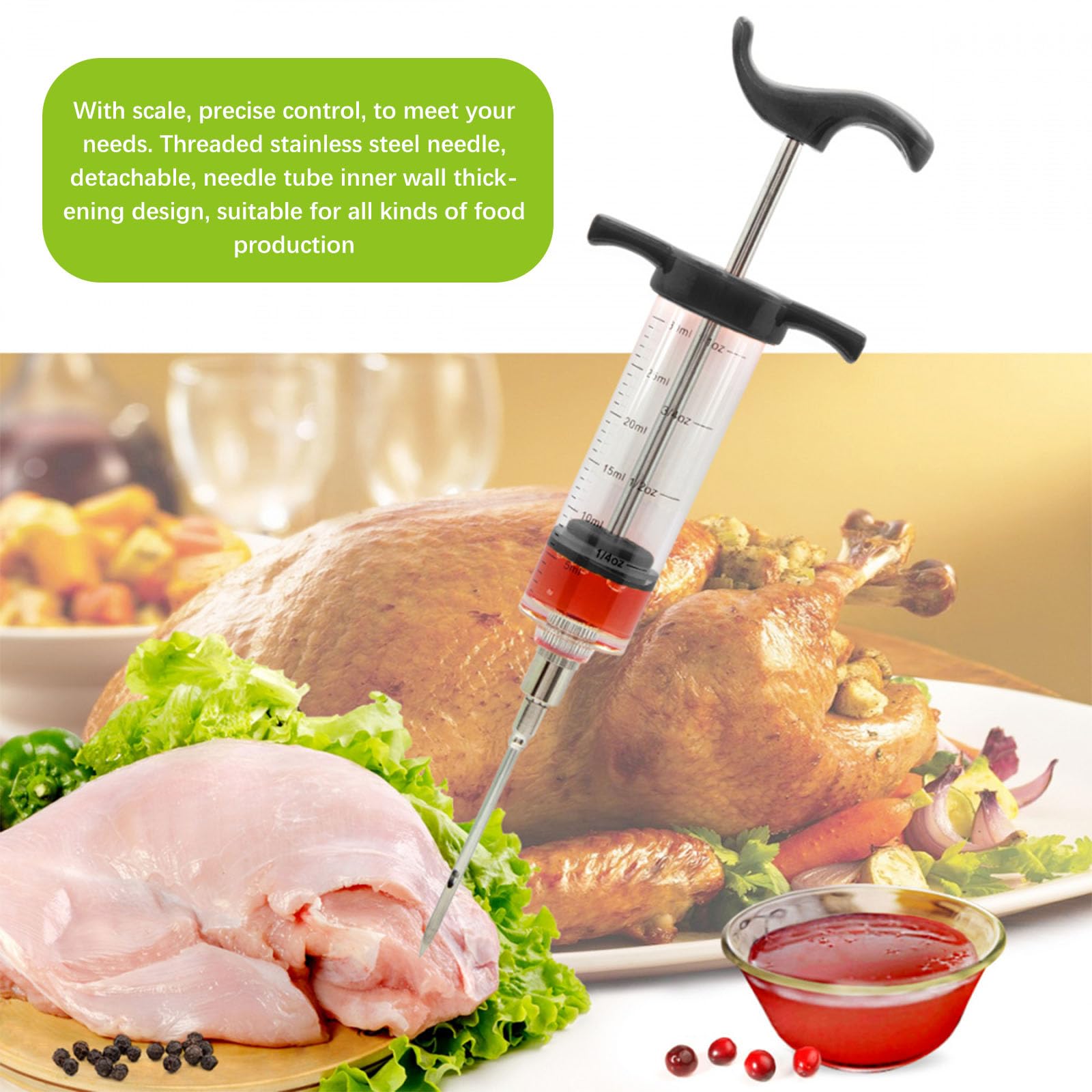 Fleischspritze, Marinadenspritze, Fleischinjektoren zum Räuchern und Grillen 30 ml, Meat Injector, Fettinjektornadel, Marinierspritze, Gewürzspritze, Injektor-Marinaden für Fleisch, Pute, Rind