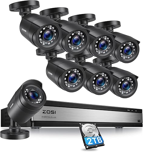 Miniatura 9 de ZOSI H.265+ Sistema de cámara de seguridad de 16 canales 1080p, grabadora DVR híbrida con disco duro de 2 TB y cámara CCTV Bullet de 16 x 2MP para