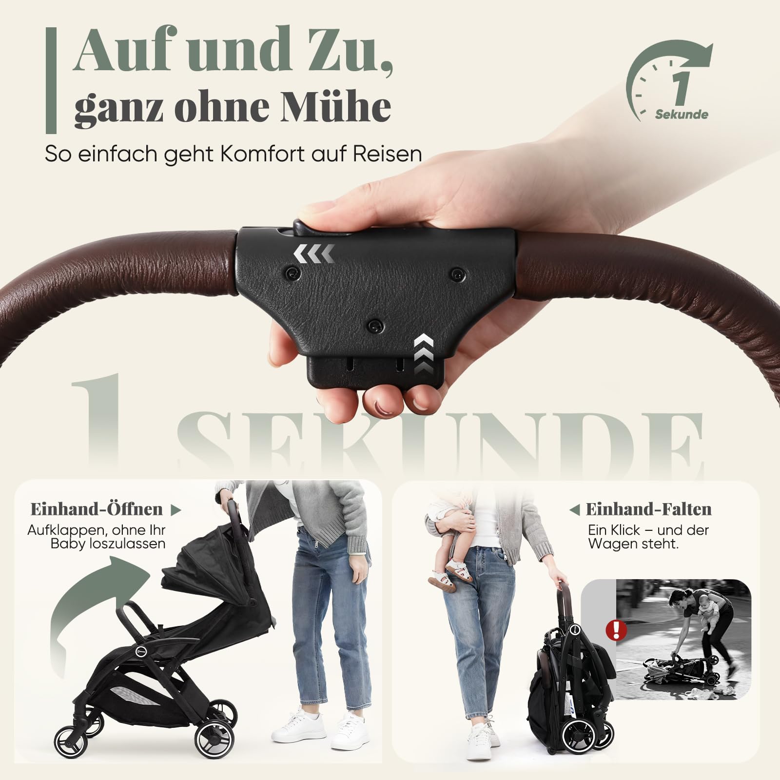 Sekey Reisebuggy Flugzeug Handgepäck mit Liegefunktion, Kinderbuggy Klappbar bis 25kg mit Regenschutz, Buggy Kinderwagen Leicht mit Reflektor, 3-fach verstellbare Rückenlehne, BW732, Schwarz