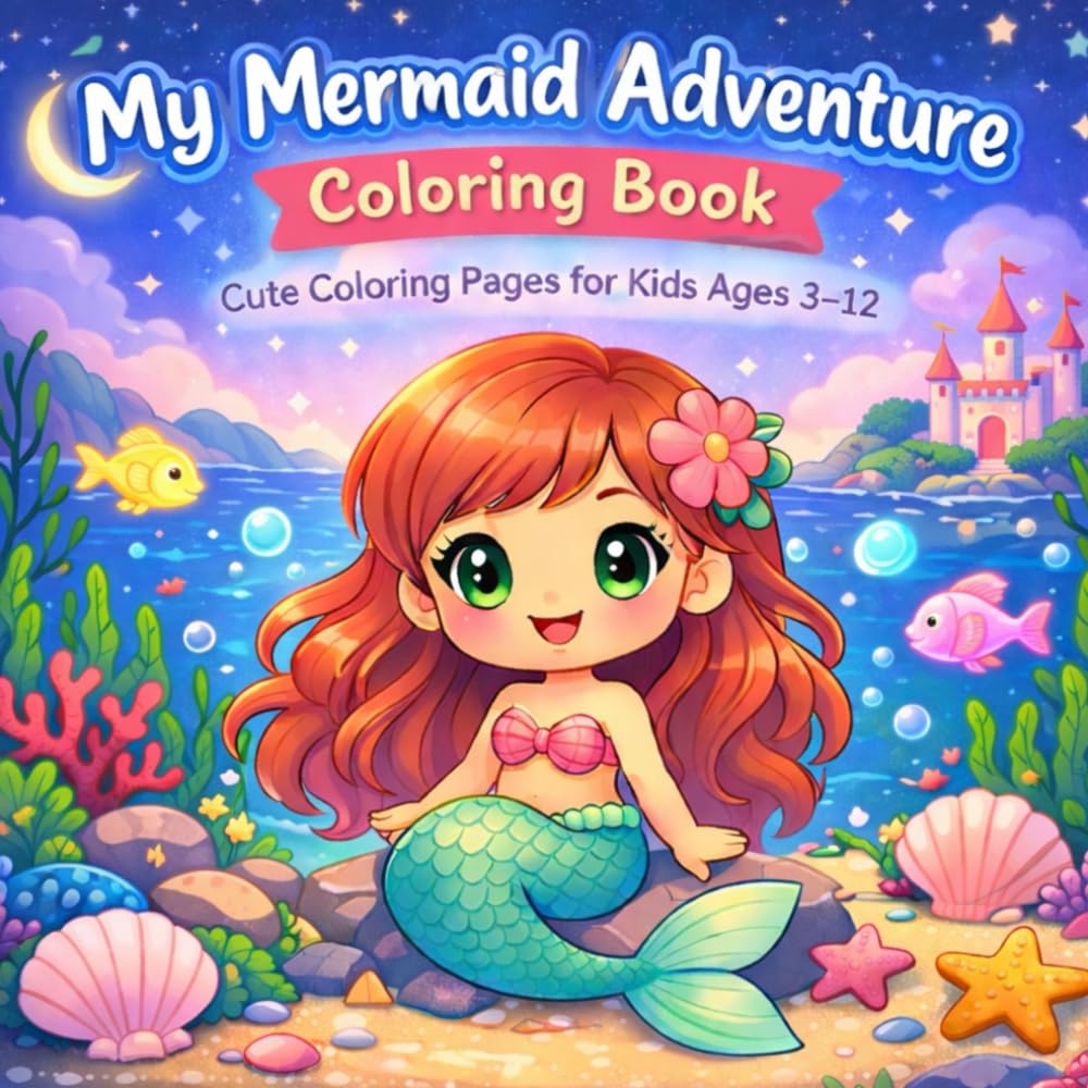 My Mermaid Adventure Coloring Book: Cute Coloring Pages for Kids Ages 3-12