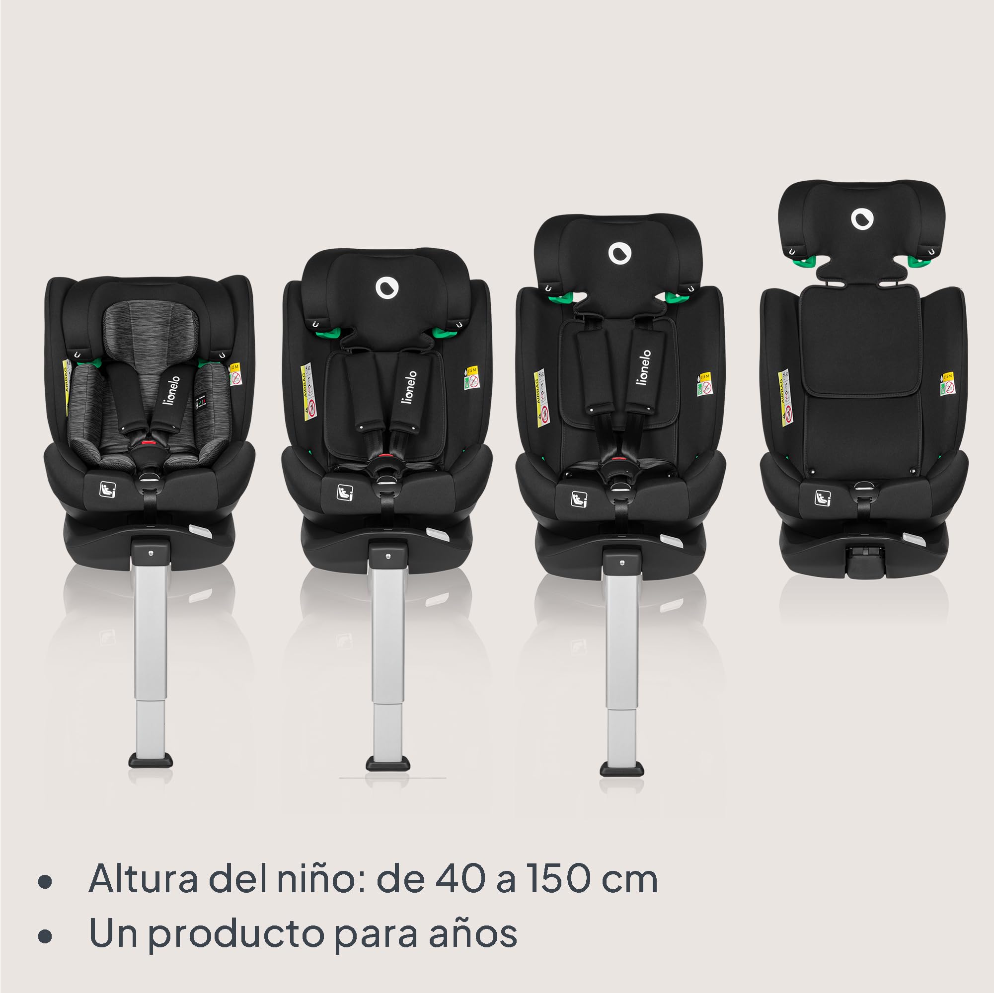 LIONELO BRAAM i-Size Silla de Coche para Bebé Giratoria 0-36kg, Instalación Delantera y Trasera, sistema de anclaje ISOFIX+, pie estabilizador, Reposacabezas y Respaldo Ajustable