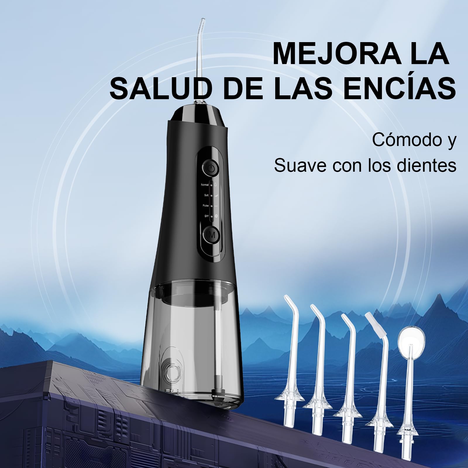 Irrigador Dental Eléctrico Portátil, 320ML Profesional Water Flosser, 4 Modos 5 Boquillas Irrigador Eléctrico Oral, IPX7 Impermeable Irrigador Dental, Hogar y Viaje, Negro