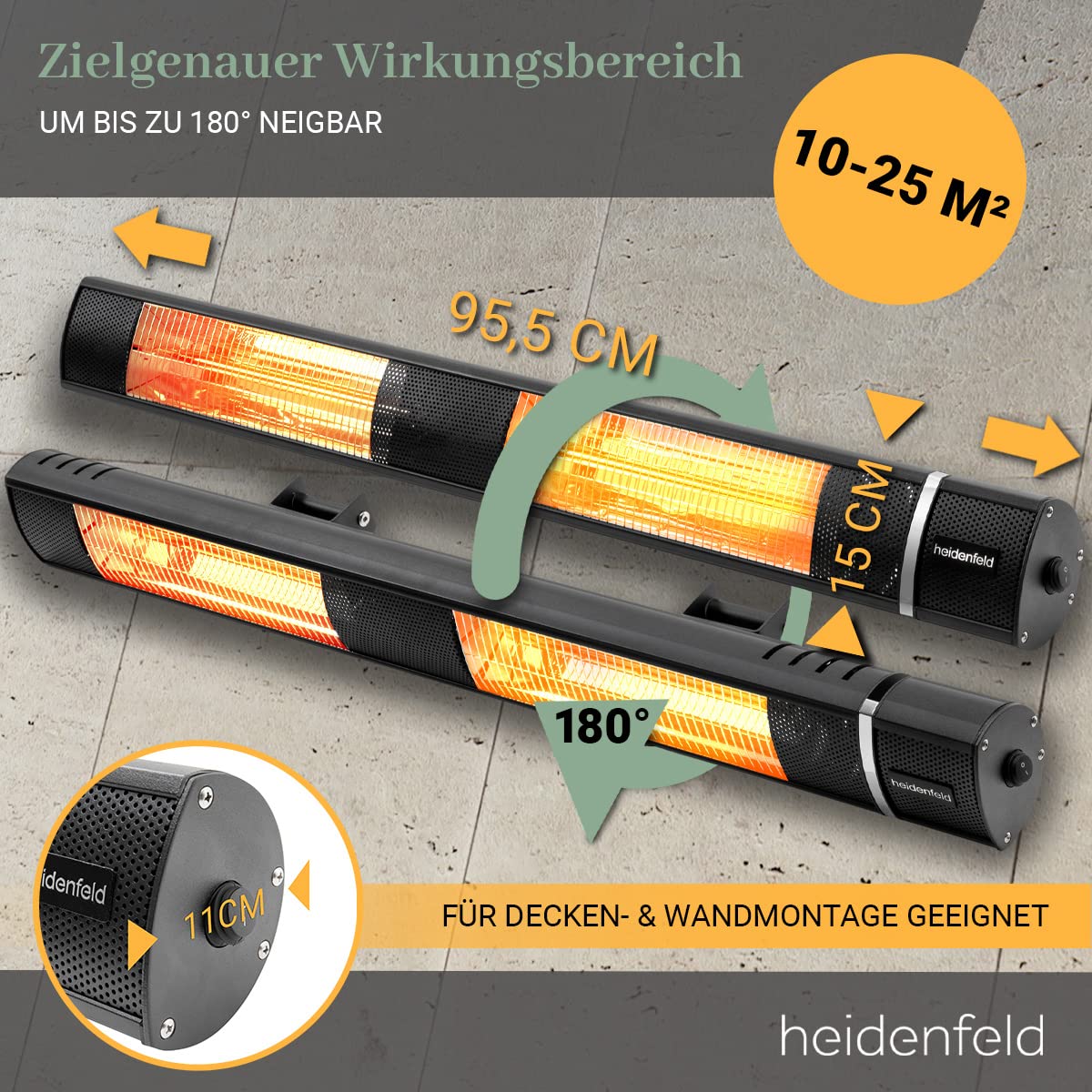 Heidenfeld Infrarot Heizstrahler IH110 3000 Watt Fernbedienung Infrarotheizung