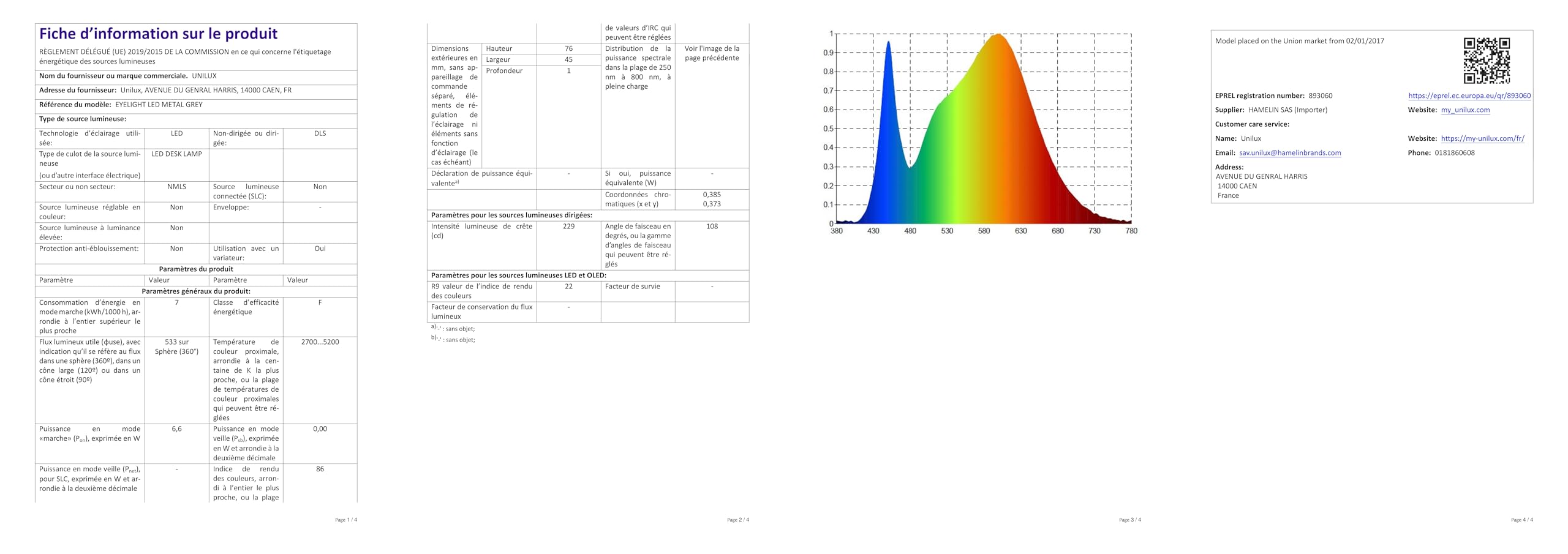 Unilux LED Schreibtischlampe Eyelight, silbergrau