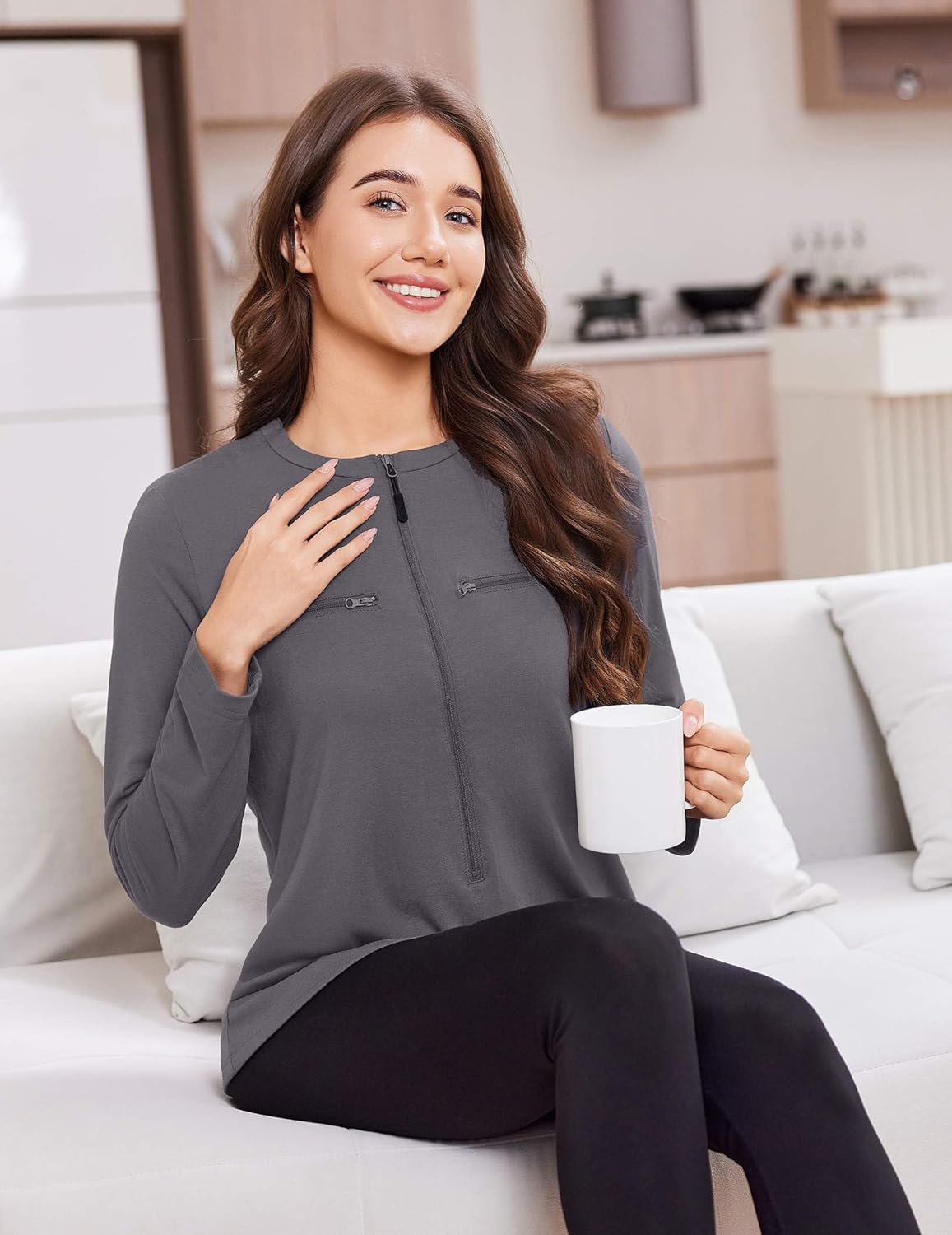 Deyeek Chemo Port Shirts for Women 2 Side Snaps Long Sleeve Shoulder Post Surgery Clothing Dialysis Breast Cancer Shirts - Image 6