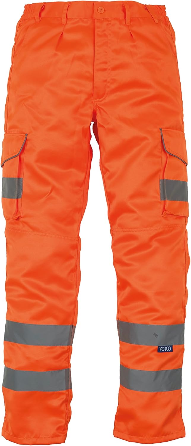 Hi vis polycotton cargo trousers with knee pad pockets (HV018T/3M)(Orange, 32R)