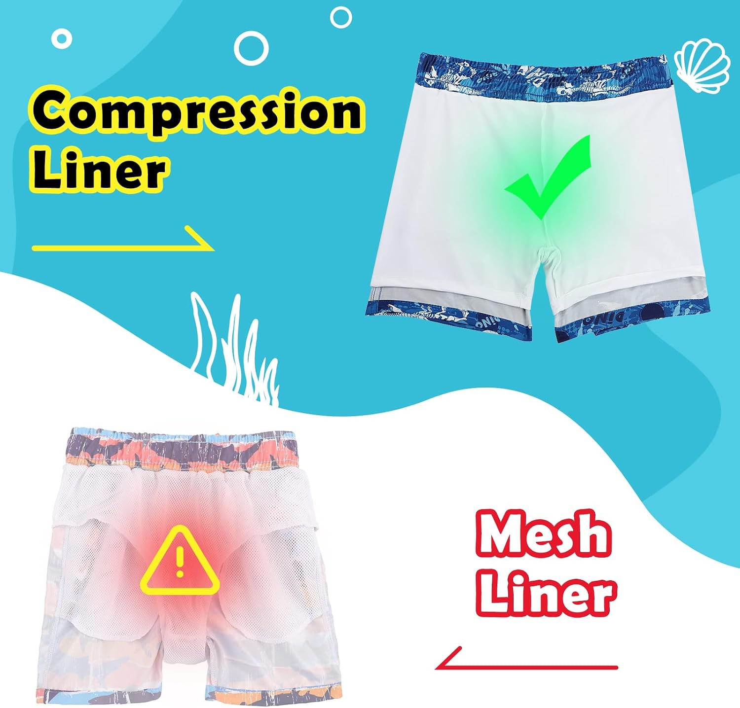KAKU NANU Boys Swim Trunks Compression Liner Bathing Swimsuit Quick Dry Boxer Beach Board Shorts with Pockets 2-14 Years
