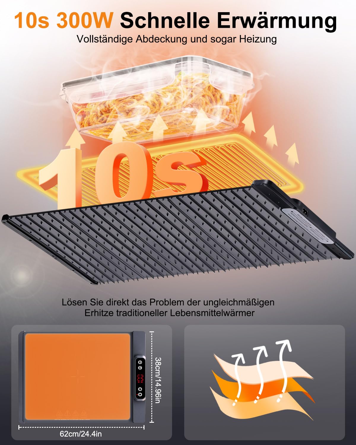 AUTOPkio Warmhalteplatte Elektrisch, Speisenwärmer mit 5 Temperaturen & 4 Timer, Kindersicherung