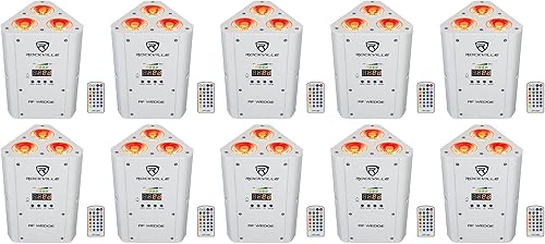(10) Rockville RF Wedge White RGBWA+batería UV inalámbrica DMX Up Lights+RF Remotes