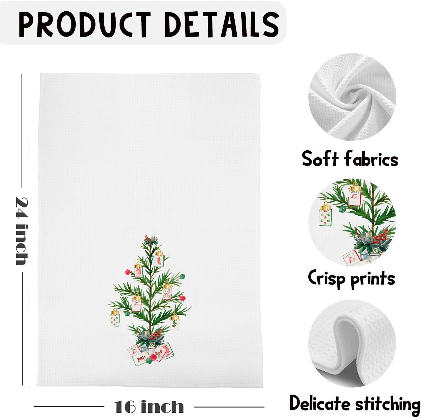 Christmas Mahjong Kitchen Towels, Mahjong Lover Player Gifts Dish Tea Towel for Kitchen Decor, Christmas Mah Jong Tree Decorative Hand Towels for Bathroom, 16x24 Inches - Image 5