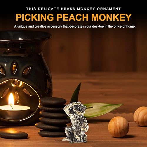 Miniatura 2 de BESPORTBLE Estatua de mono de latón, 2 piezas de figura pequeña de mono mini estatua de animal de metal para decoración de oficina en el hogar