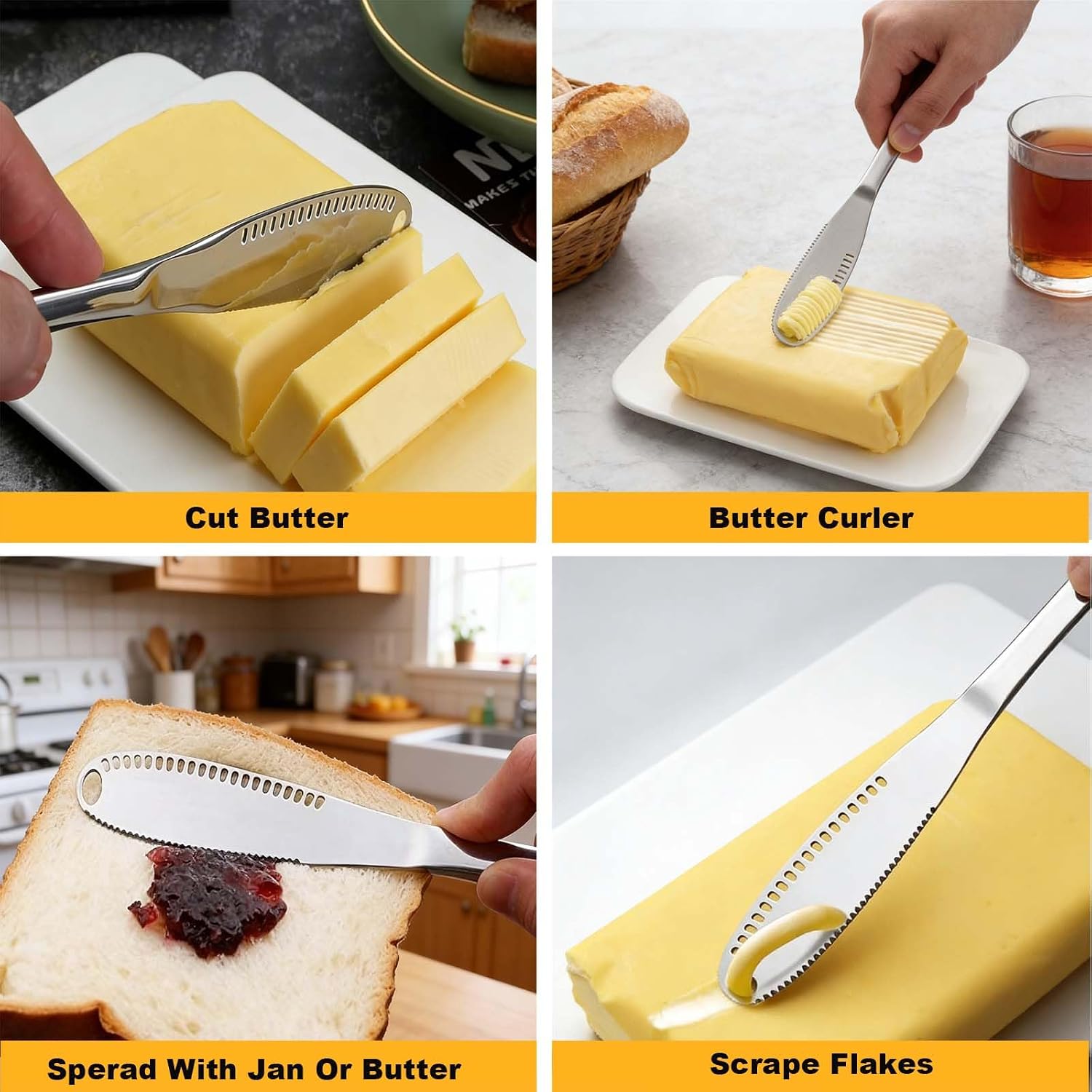 Butter Spreader Knife,Durable 8.7" Butter Knife,Stainless Steel Applicator,Butter Knifes With Holes In Blade,3 in 1 Butter Grater for Cutting and Spreading Butter Cheese Jam(1Pcs-Silver)