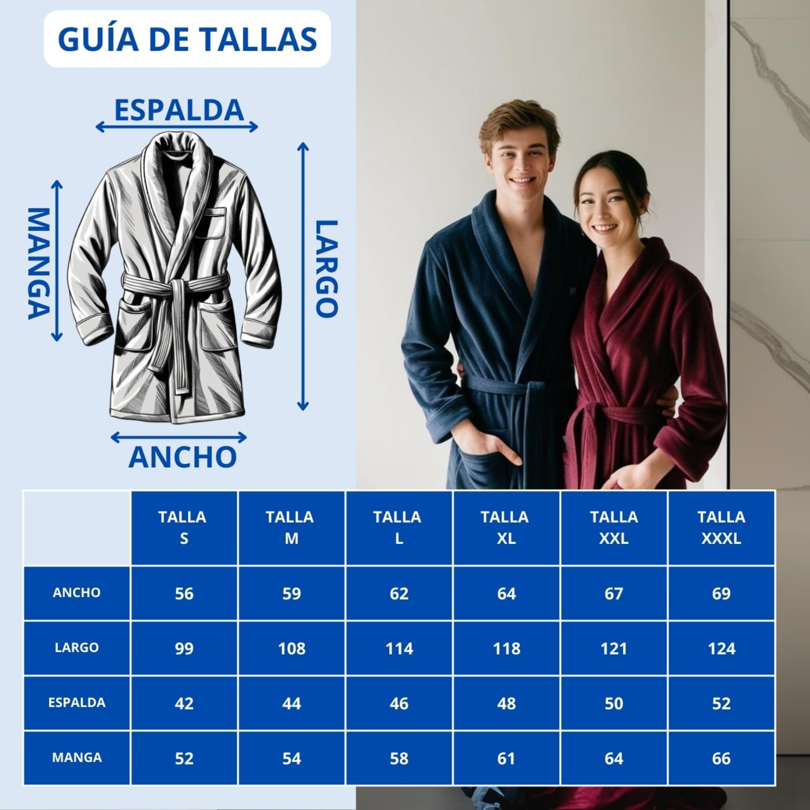 DECASATEXTIL Albornoz Mujer y Hombre - Bata Baño Unisex Ducha 100% Algodón 450g/m² – Suave, Secado Rápido y de Larga Duración