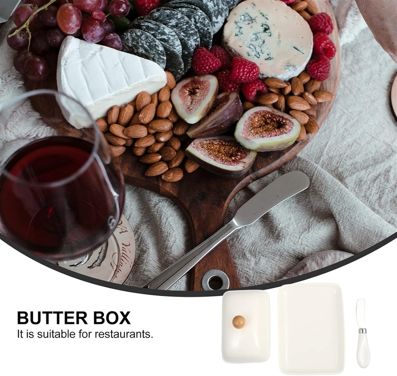 butter dish Butter Container with Lid Ceramic Cheese Case Dessert Plate Deluxe Butter Keeper for Counter Makes Spreading Effortless（White Butter Plate