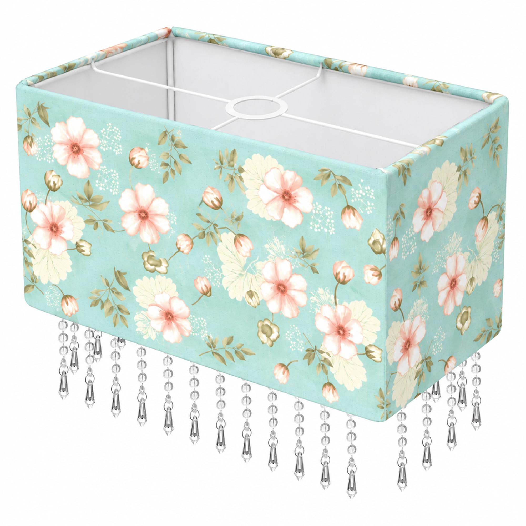 Rectangular Light Shade with Acrylic Droplet, Soft Floral, L