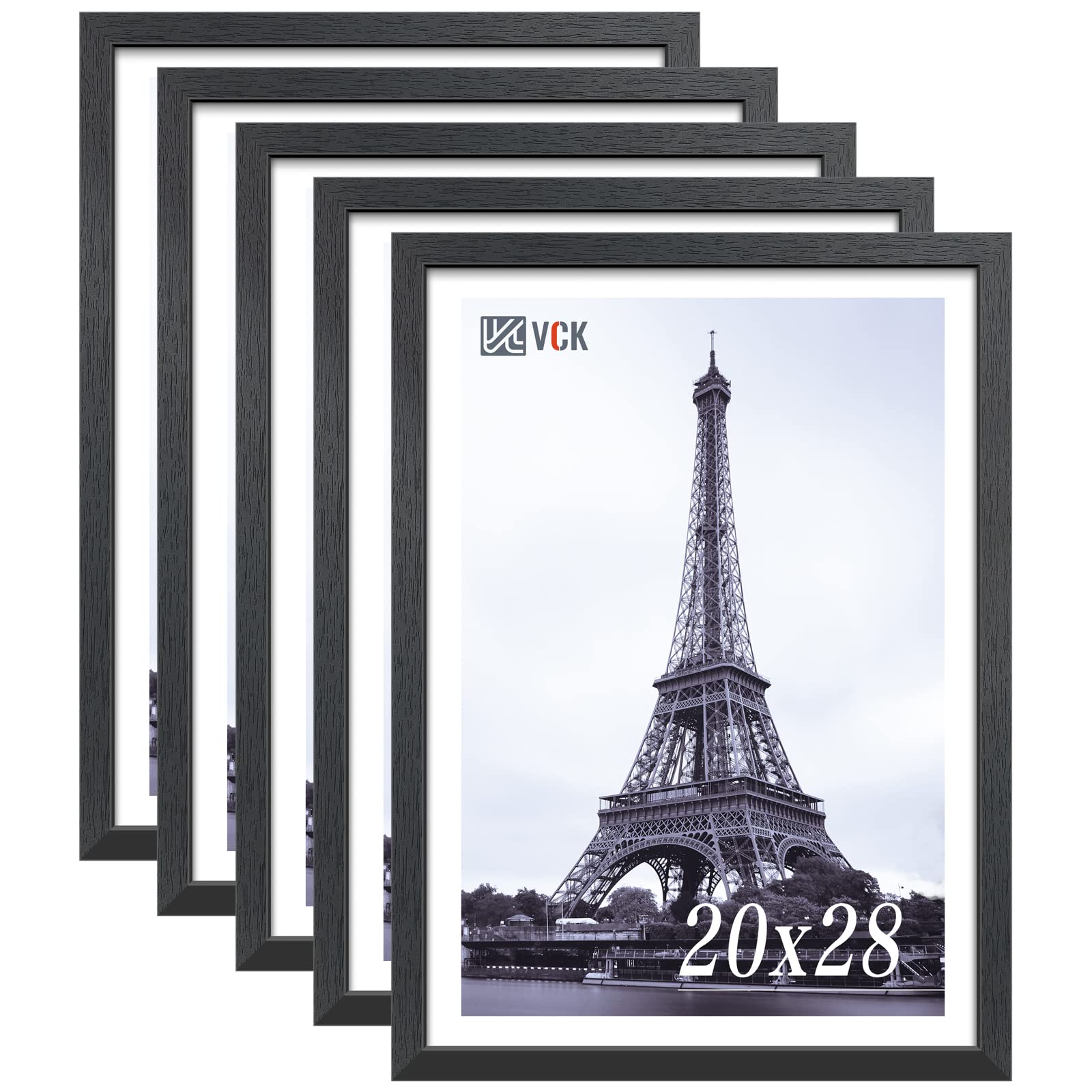 VCK 20x28 Picture Frame 5 Pack, High-End Black Wood, for Poster Artwork
