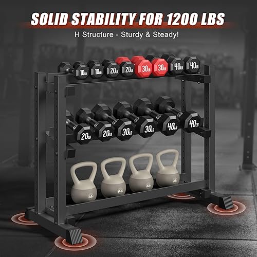 Miniatura 2 de 3-Tier Dumbbell Rack, 1200LB Capacity Adjustable Weight Rack for Home Gym, Heavy-Duty Weight Stand for Dumbbells Kettlebells & Weight Plates(Rack