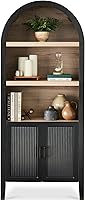 Best Choice Products 72in Tall Arched Black Oak Pantry Cabinet w/ Reeded Doors, 5-Tier Adjustable Shelves, Bookshelf Armoire Storage Hutch