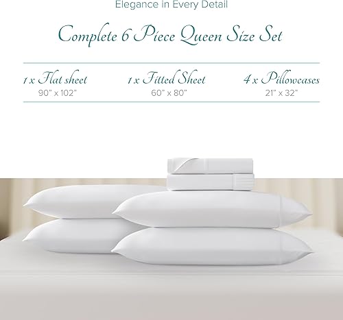 Miniatura 3 de Carressa Linen Juego de sábanas de 800 hilos 100% algodón egipcio suave de fibra larga, juego de 6 piezas, sábanas queen, bolsillo profundo de hasta