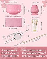 Vista 9 de ZENS Matcha Whisk Set, 6pcs Matcha Set Pink Includes 15oz Ceramic Bowl and Bamboo Whisk (Chasen Holder) Scoop, 304 Sifter & Pink Tea Mat, Japanesse