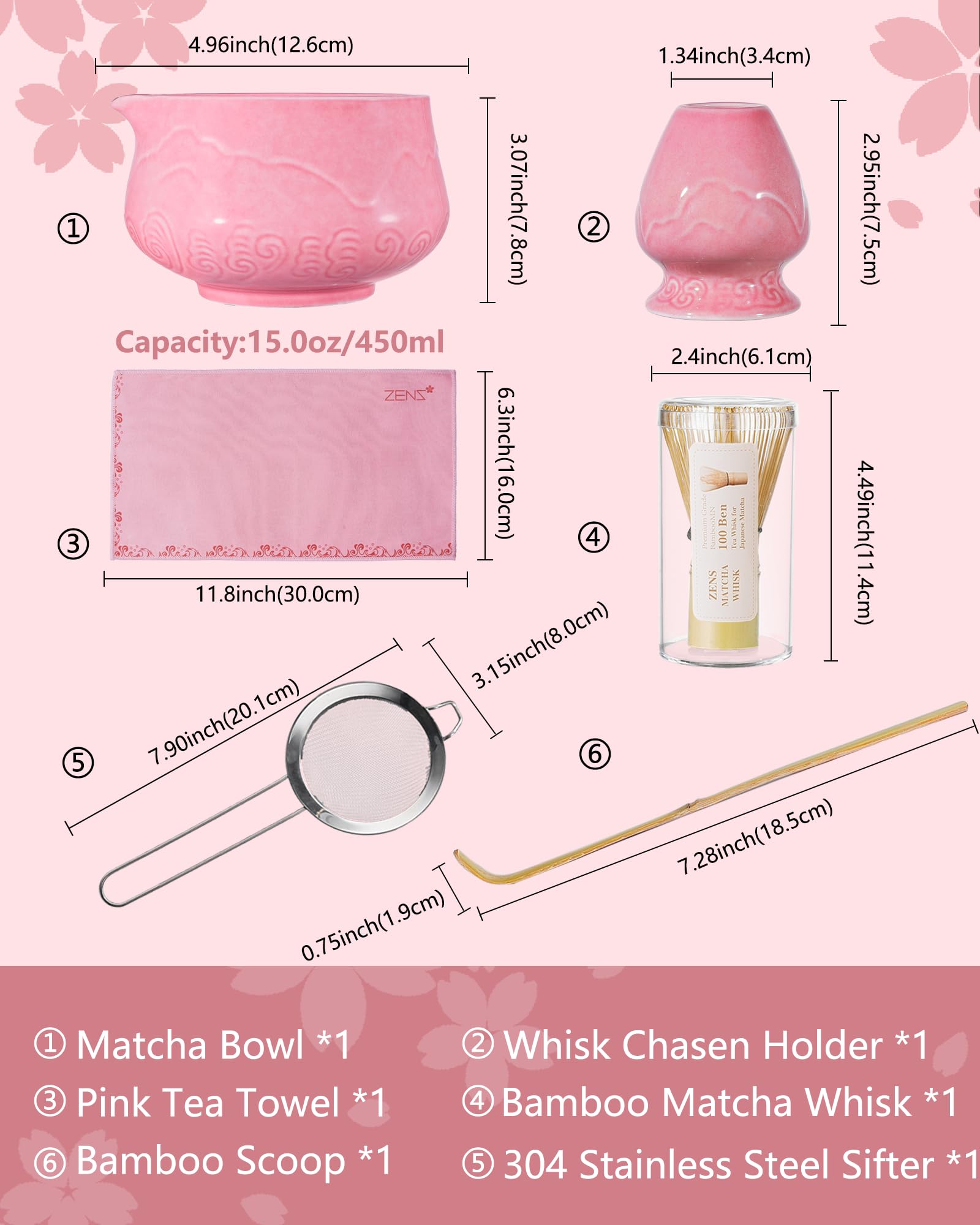 ZENS Matcha Set Pink, Japanese Matcha Tea Ceremony Kit - Image 3