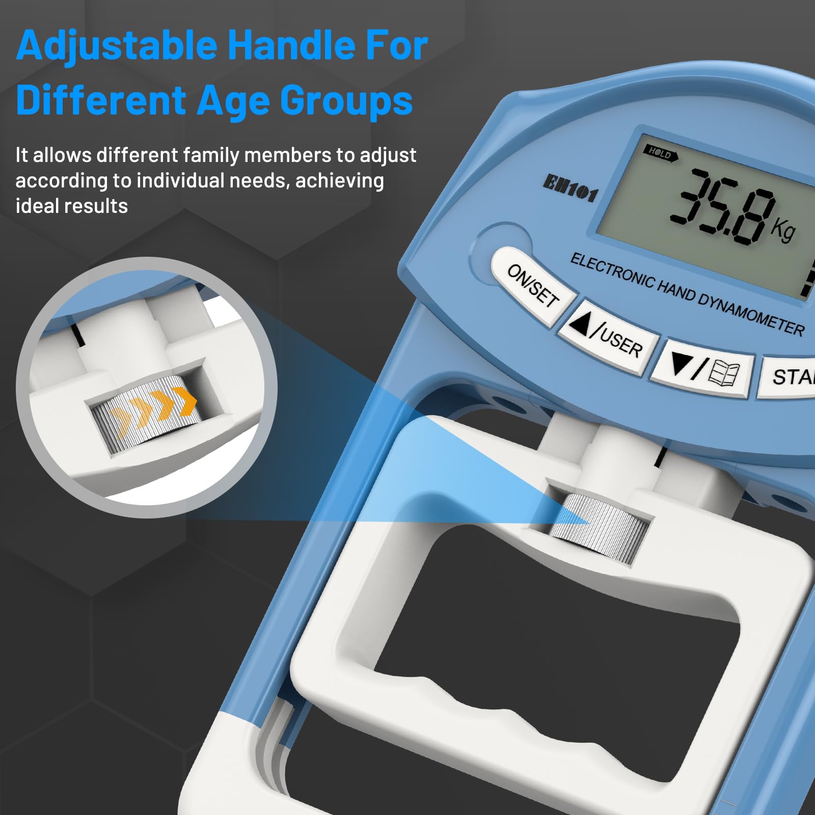 Blaues Elektronisches Hand-Dynamometer - 90 kg / 200 lbs Kapazität Hand Griff Strengthener mit 19 Aufzeichnungen - Ideal für Krafttraining, Reha und Progress Tracking