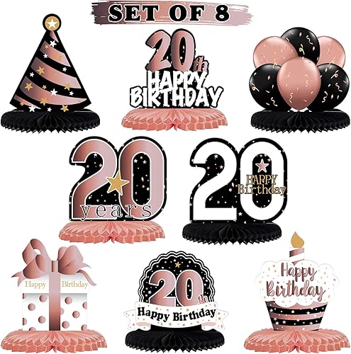 Miniatura 154 de LINGTEER Decoración feliz 50 cumpleaños negro y dorado de papel para mesa - Juego de centros de mesa con estrella de pastel y globo, 8 piezas