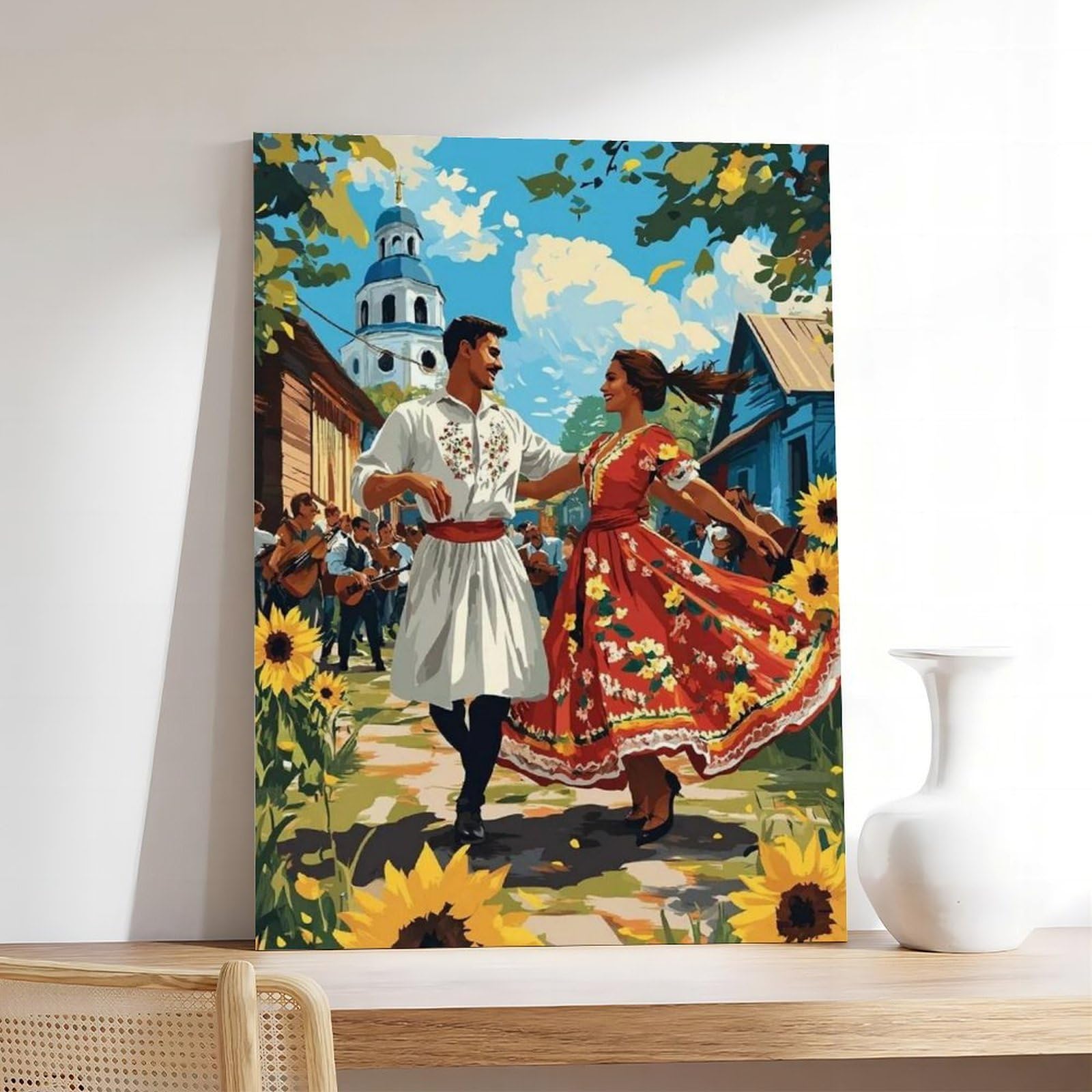 Stampa artistica di danza, poster su tela tradizionale per festival folk, decorazione per camera da letto, ufficio, stanza, regalo, 40,6 cm di lunghezza x 61 cm di larghezza