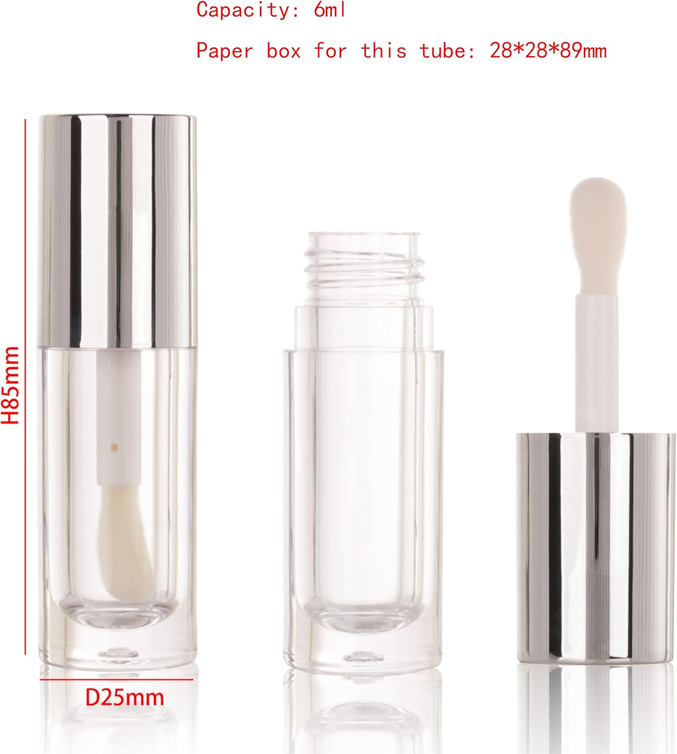 COSIDEA 50pcs Empty Round Silver 6ml big doe foot wand lip gloss tubes for DIY lipgloss lipgloss tube containers with thick wands