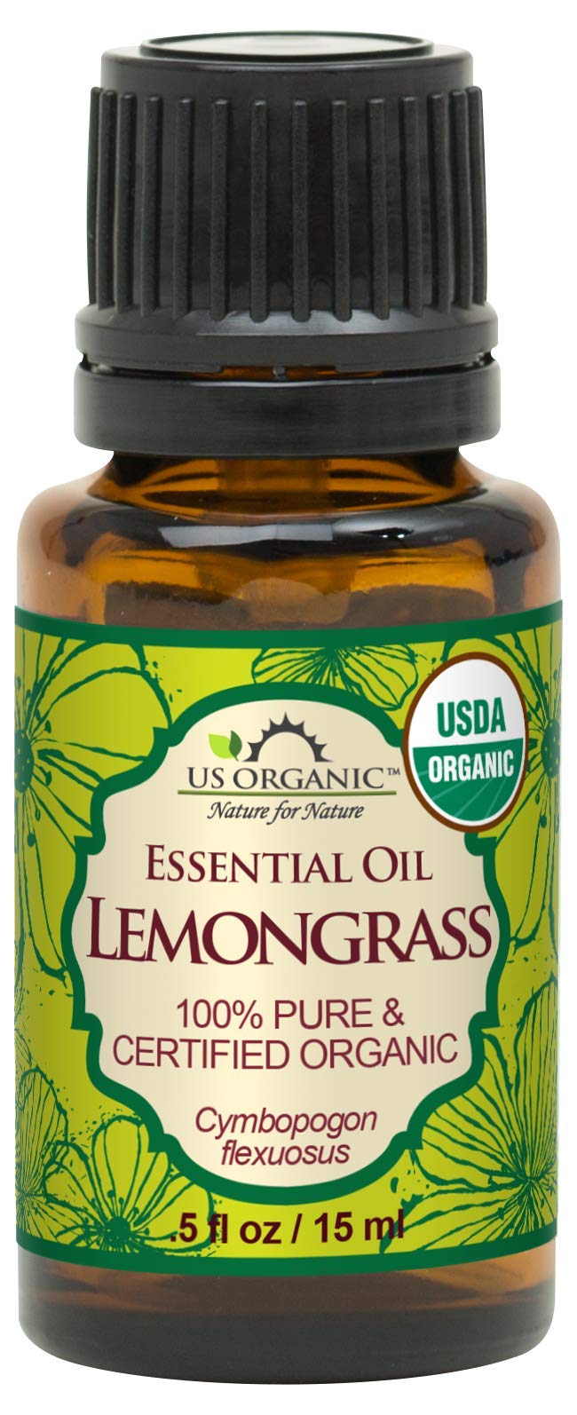 US Organic 100% Pure Lemongrass Essential Oil - USDA Certified Organic - 15 ml - w/Improved caps and droppers (More Size Variations Available)