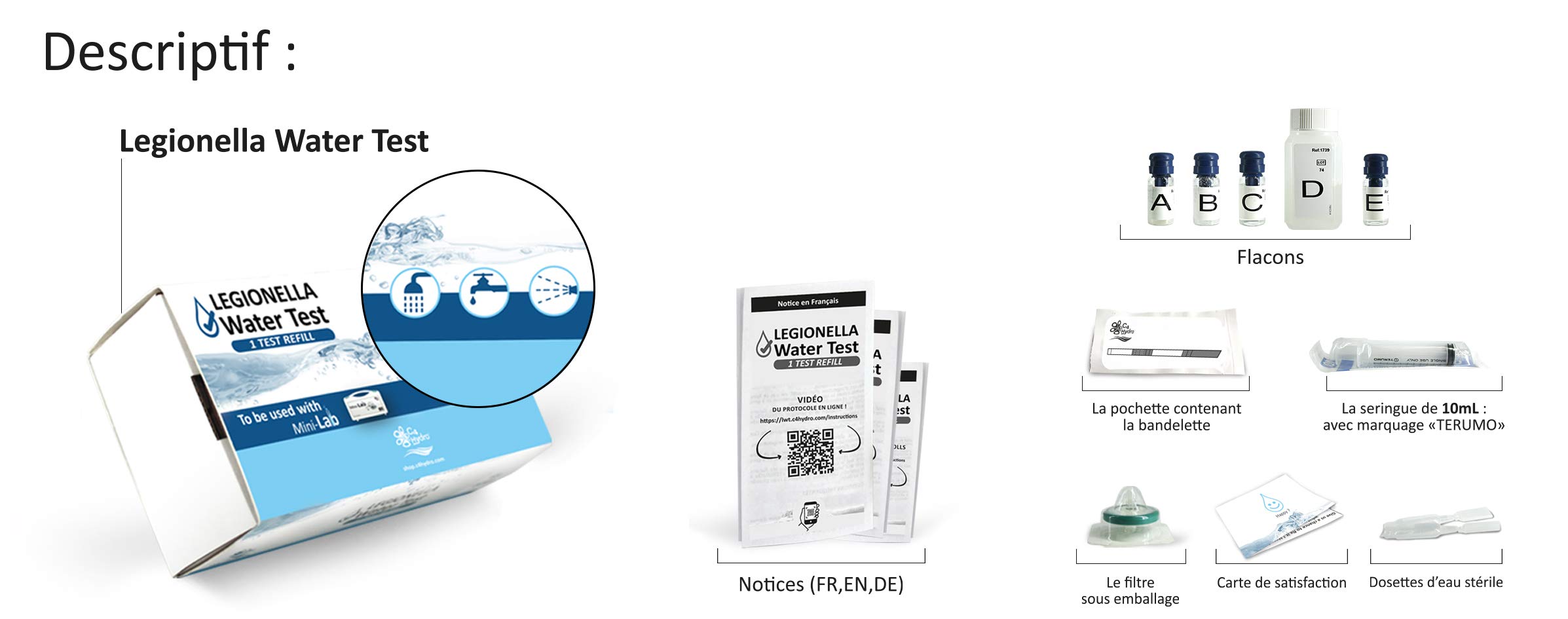 Starter Pack Legionella Water Test – Incluye 1 Mini Lab + 1 kit legionellas. Detecta la presencia de bacterias legionellas en el agua en solo 48h. Kit de análisis de ultra alta sensibilidad para el