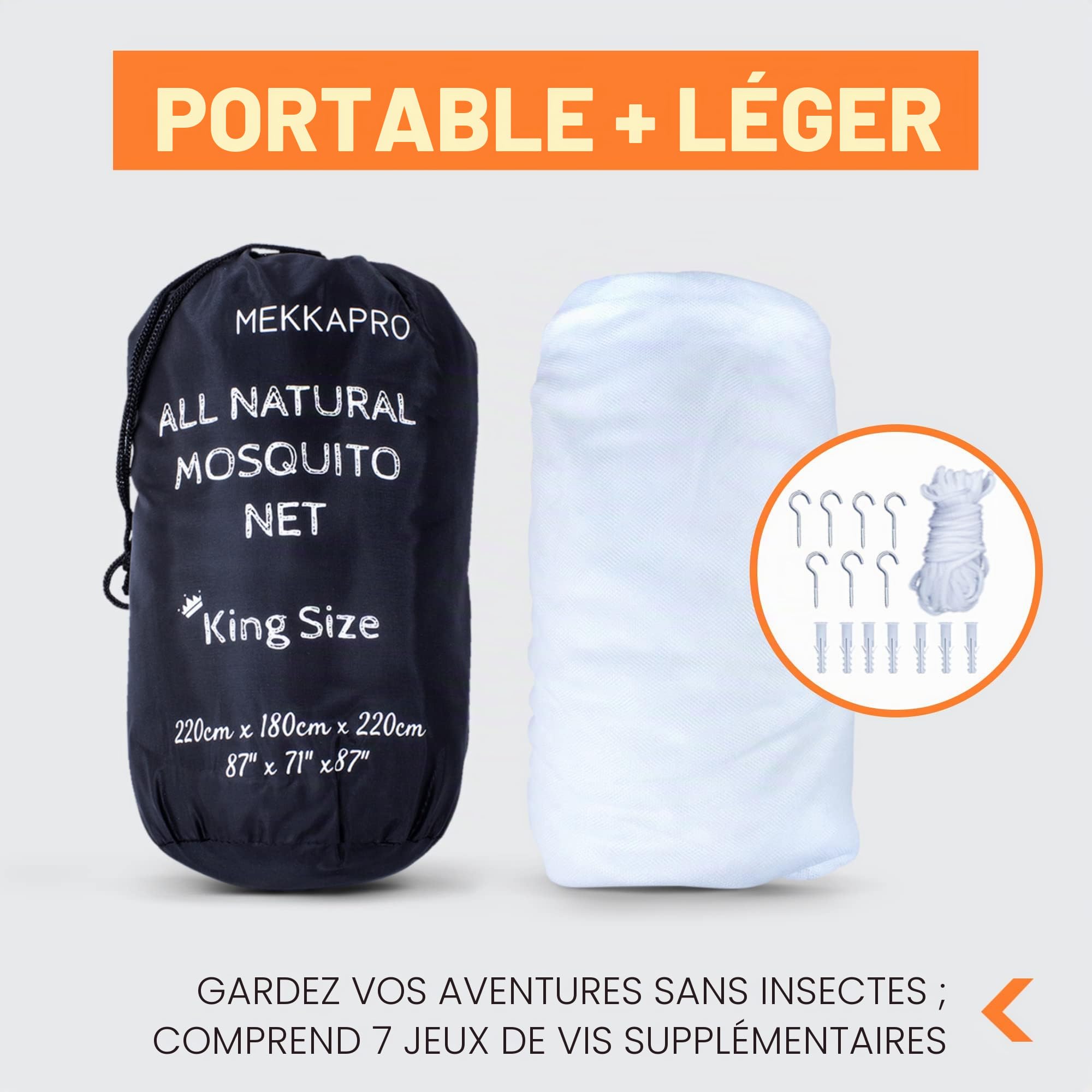 MEKKAPRO MP Moustiquaire XXL pour Camping, Tente et Hamac, 220x220x180 cm | Filet Léger et Efficace contre les Insectes, avec Sac de Transport