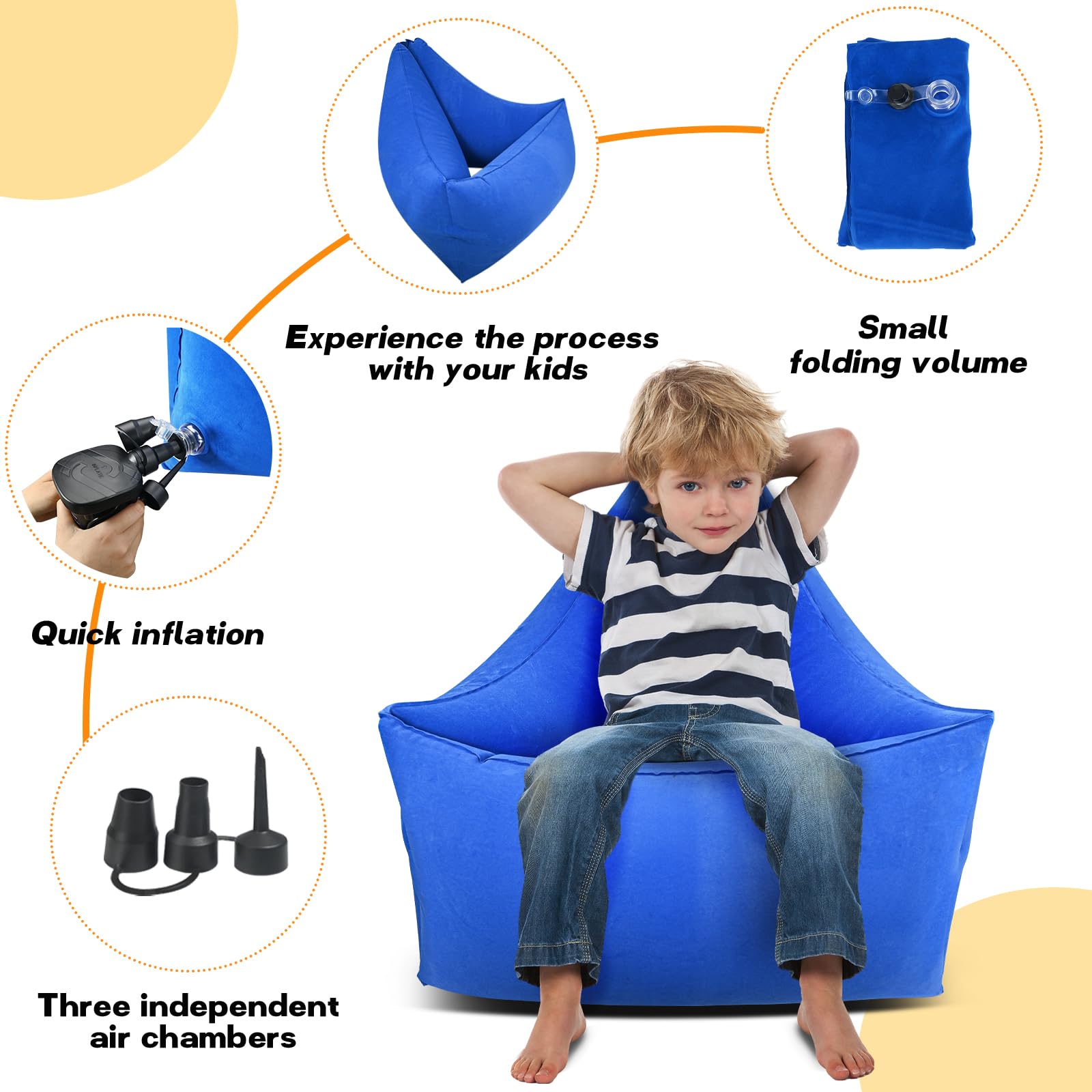 Silla sensorial para niños, silla calmante inflable para niños autistas, Peapod inflable con bomba de aire eléctrica, productos sensoriales para autismo, adecuada para niños con autismo y TDAH (azul