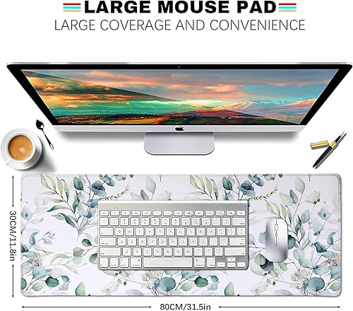 Miniatura 7 de LTHAOGUO Tapete grande para mouse con diseño de hojas y flores y flores, tapete largo para computadora de juegos, para mujeres y hombres,