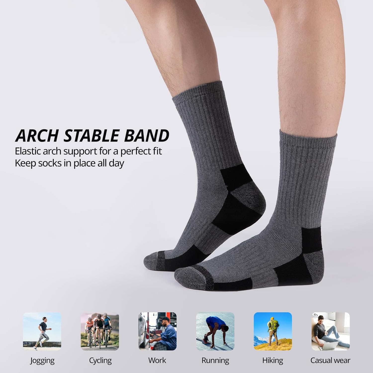 Heatuff Men's Cotton Cushion Crew Socks Athletic Running Moisture Wicking Thick Heavy Duty Work Boot Socks(6 Pairs) - Image 4