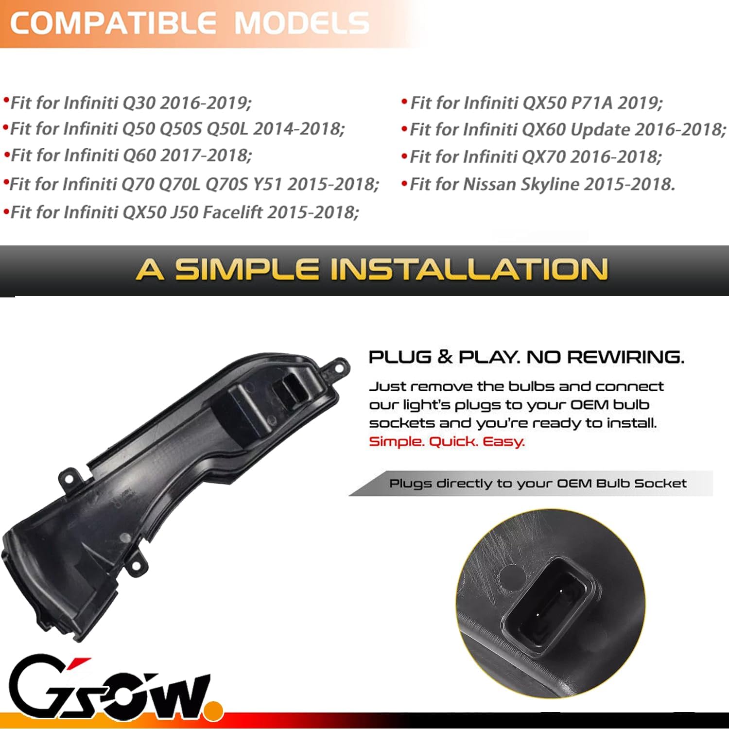 2 PCS Dynamic LED Side Mirror Sequential Turn Signal Light Indicator for Infiniti Q30 Q50 Q60 Q70 QX50 QX60 QX70, LED Sequential Side Mirror Turn Signal Lamp Assembly