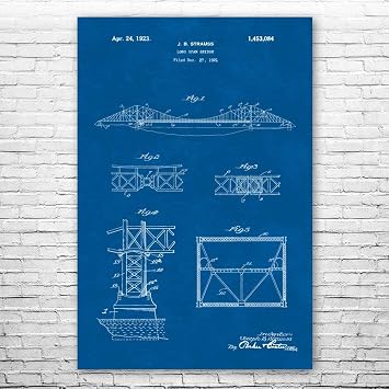 Golden Gate Bridge Poster Print, Structural Engineer, Architect Gift, Bridge Blueprint, Office Wall Art, Workshop Decor Blueprint 24 inch x 36 inch