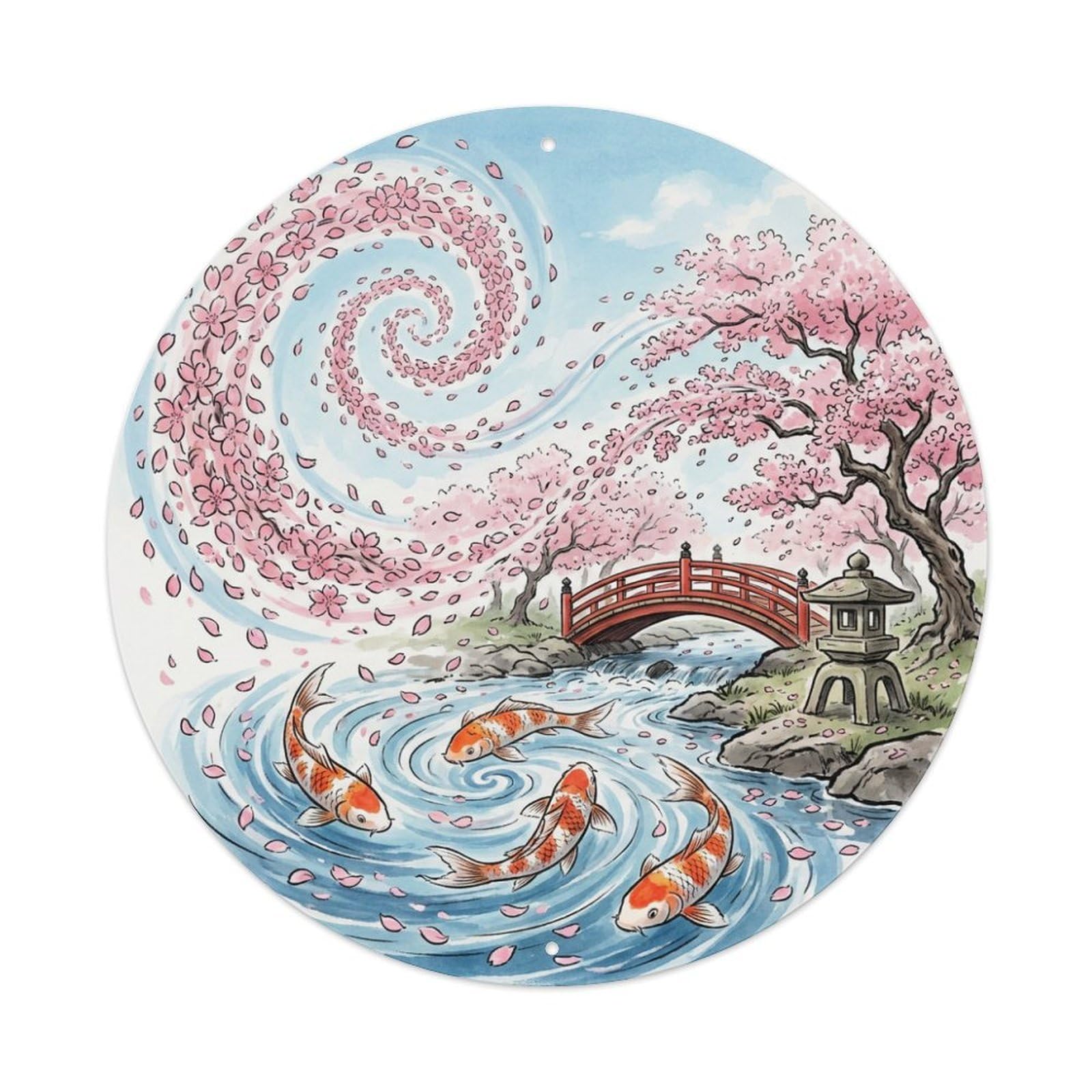 Galvaxio Style Japanese Koi Fish Cherry Petals Wind Dance Metal Tin Sign