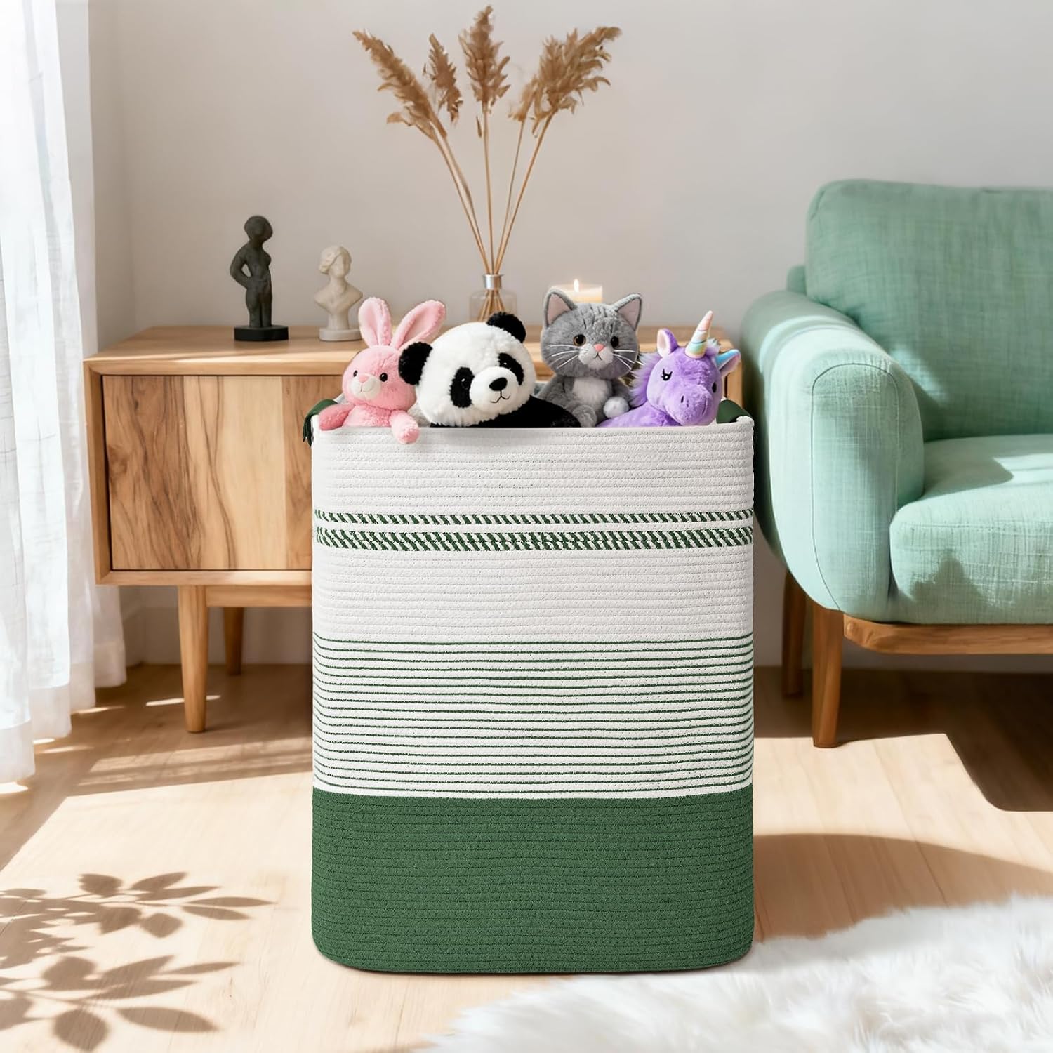 Laundry Hamper, 85L Tall Laundry Basket with Leather Handles, Rectangle Large Clothes Hamper for Organizing, Cotton Woven Laundry Baskets Storage Hampers for Bedroom, Nursery, Living Room image 2