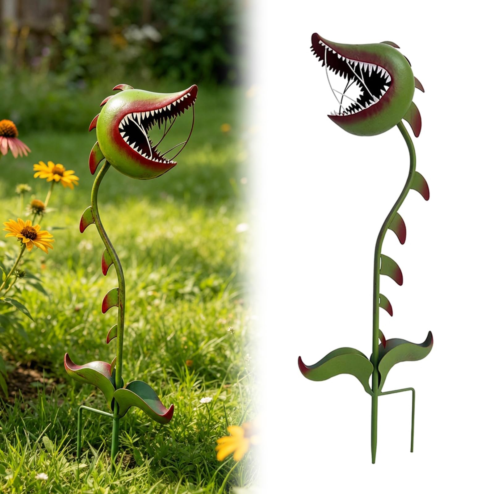 QUNZIDRESS Whimsical Metal Carnivorous Plant Garden Stake, Large Venus Flytrap Plant Sculpture, Durable Yard Art for Flower Beds, Patios & Planters, Unique Quirky Garden/Lawn/Patio/Walkway Gift