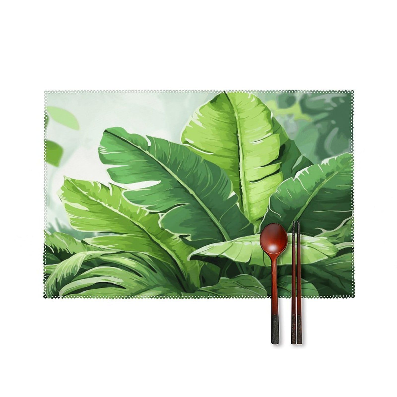 Cute Banana Leaves Placemats Set of 6 Heat Resistant Non-Slip Place Mats Washable Wipeable Table Mats Elegant Farmhouse Placemat for Kitchen Dining Outdoor Party Table Decor