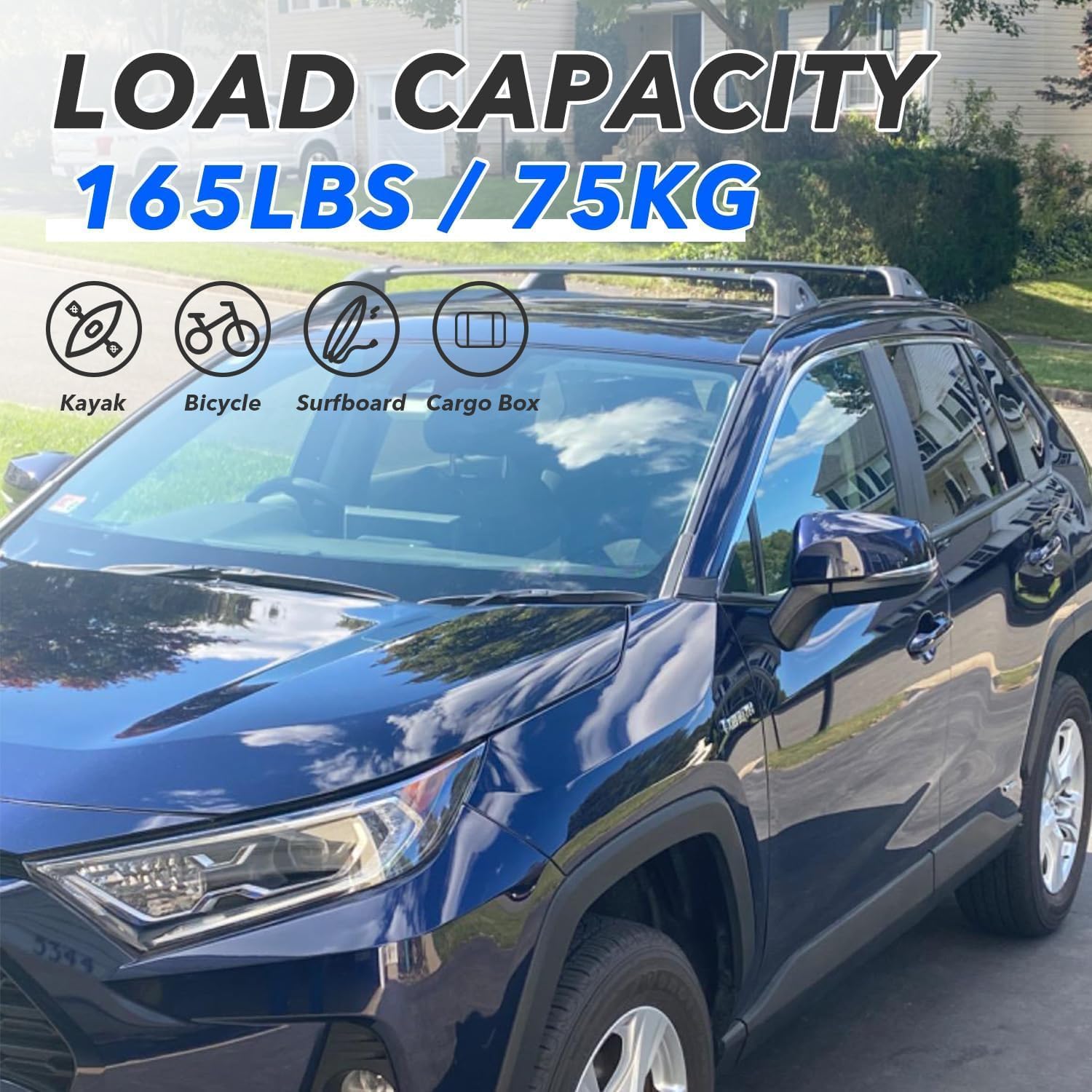 Roof Rack Cross Bars for 2019-2025 Toyota RAV4 | OEM-Style,(Not Fit for Adventure/TRD Off-Road) Heavy Duty Aluminum Alloy 165lb Capacity, Lockable Cargo Rails